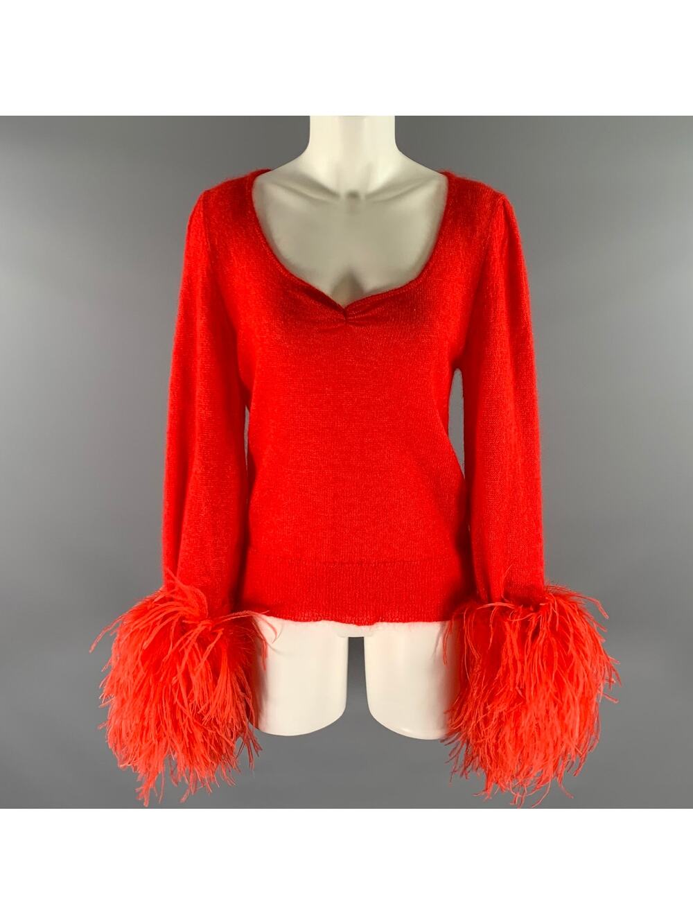 GUCCI Size S Red Mohair Silk Feather Sleeve Pullover